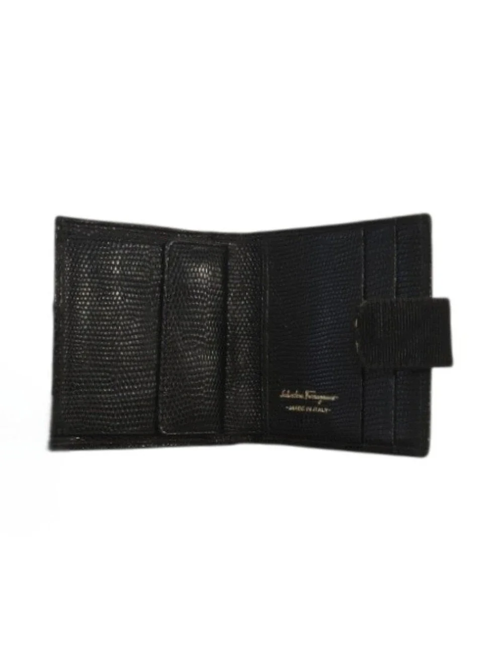 Salvatore Ferragamo Black Leather Wallet with Gold Logo Plaque